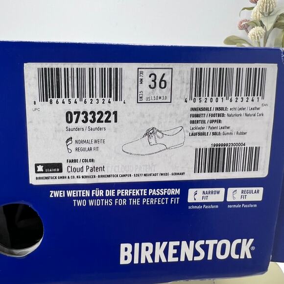 Birkenstock Saunders Patent Leather Clog Cloud Patent Women 5/Men 3 NWB Regular - Picture 10 of 10